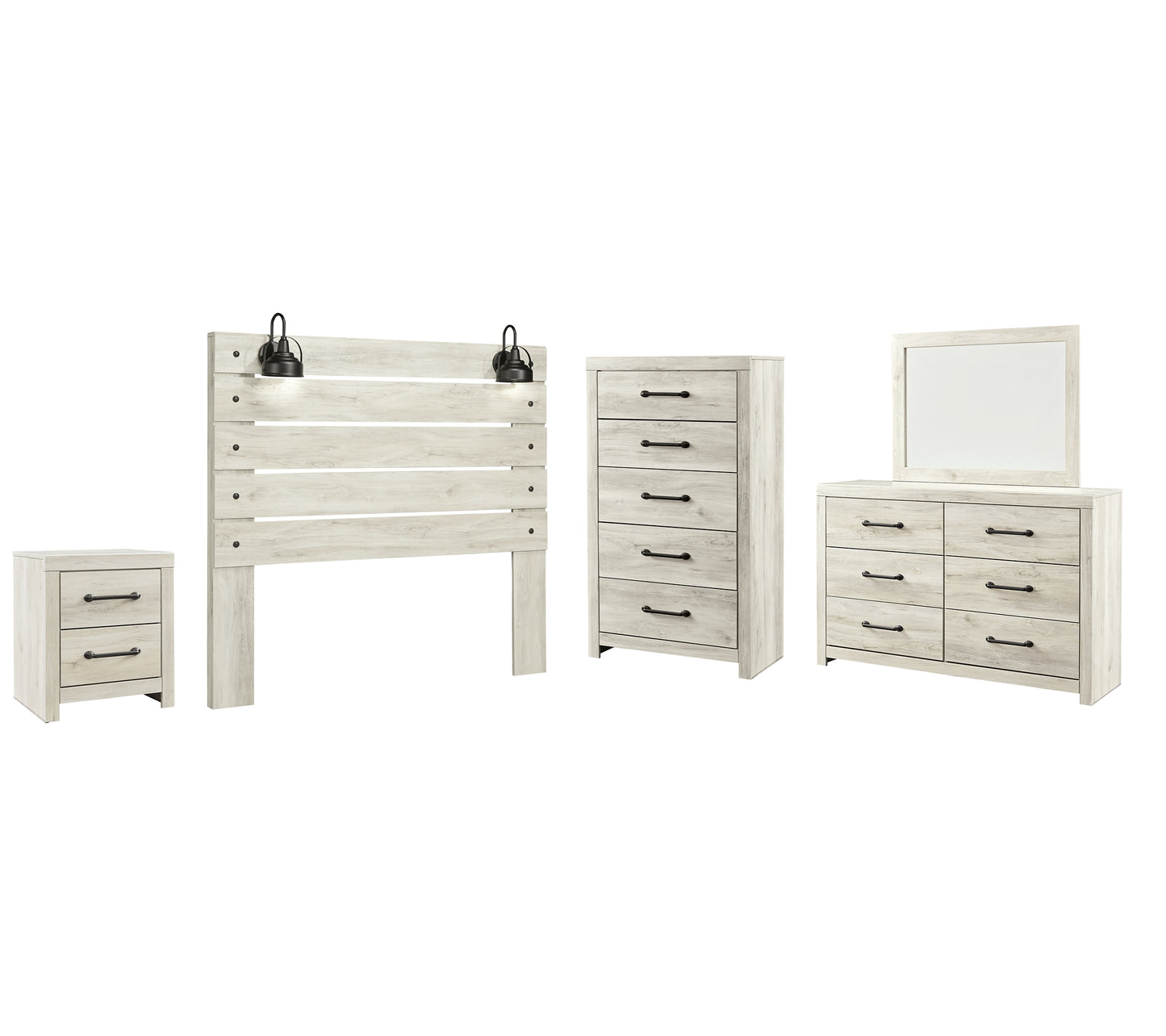 Cambeck Panel Headboard With Mirrored Dresser, Chest And Nightstand