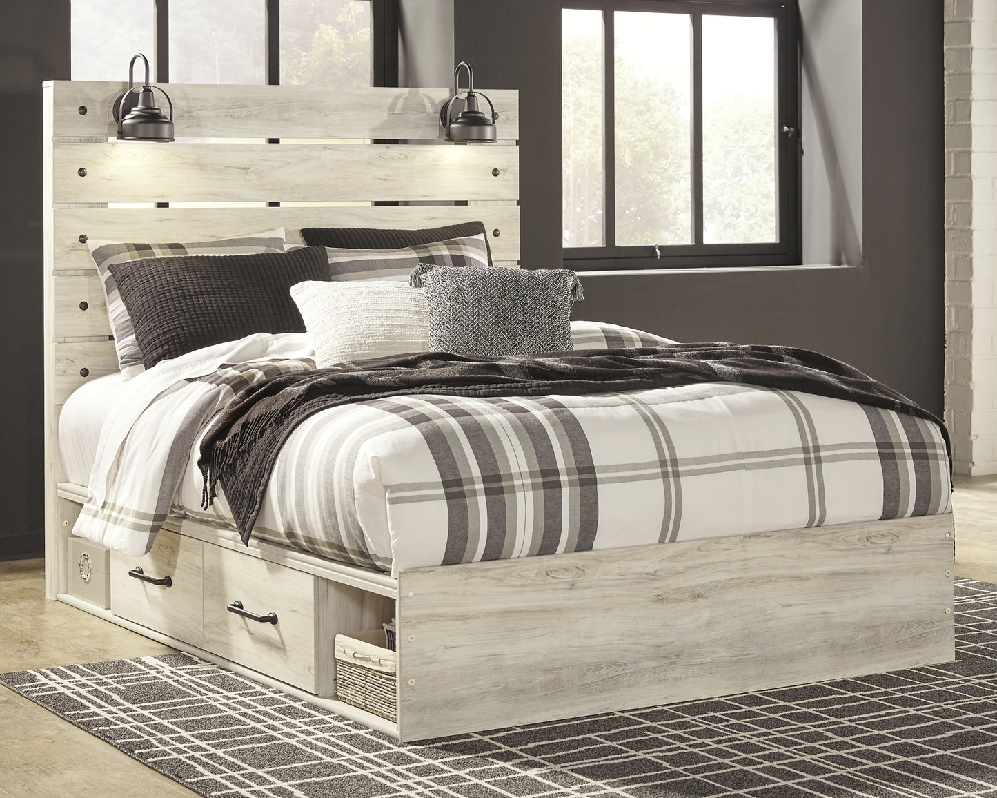 Cambeck Panel Bed With 2 Storage Drawers With Mirrored Dresser And 2 Nightstands