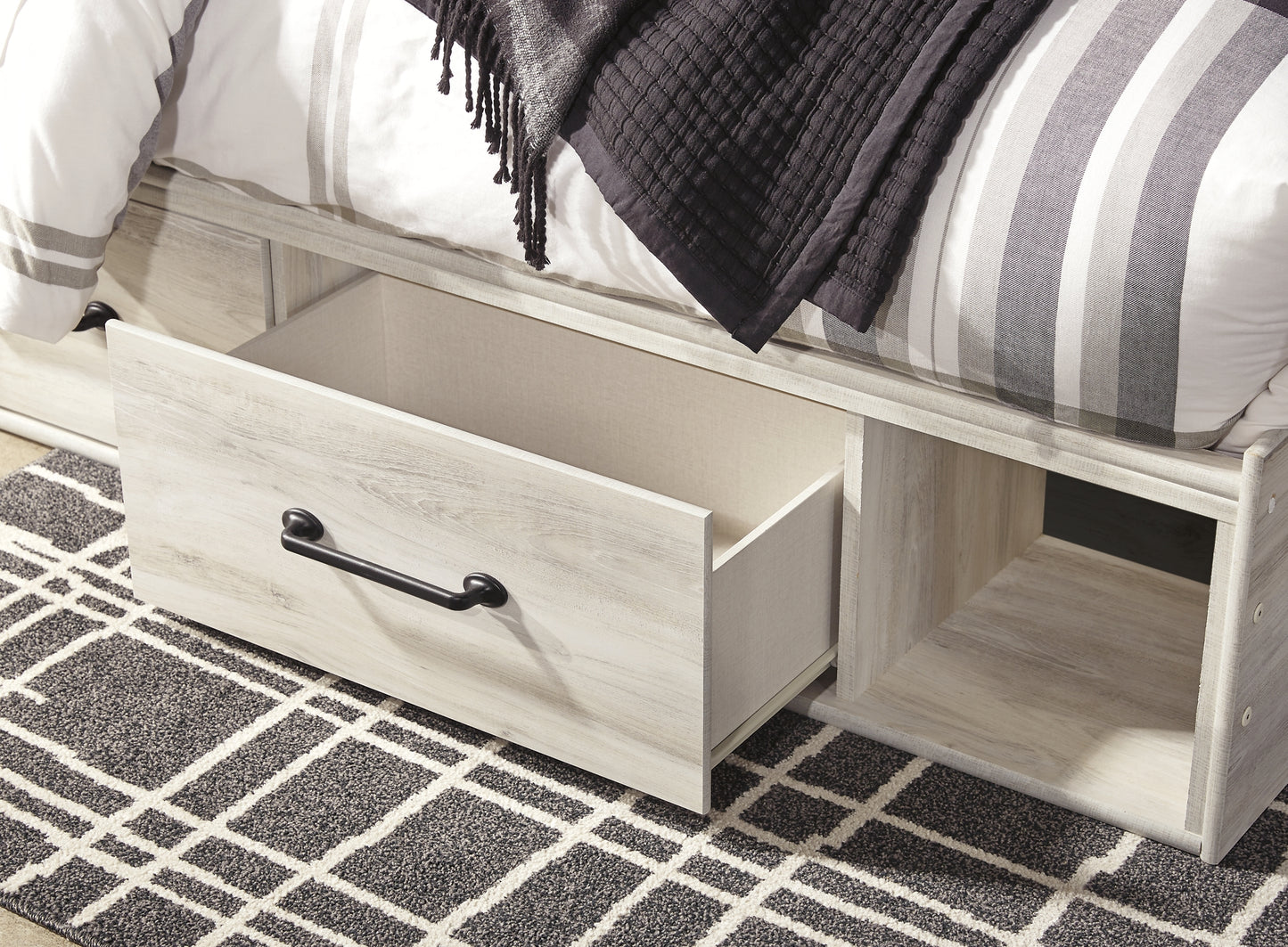 Cambeck Panel Bed With 2 Storage Drawers With Mirrored Dresser And 2 Nightstands