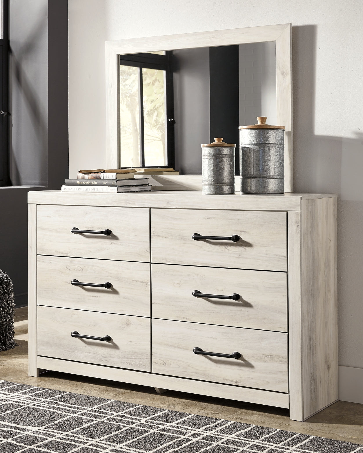 Cambeck Panel Bed With 2 Storage Drawers With Mirrored Dresser And 2 Nightstands