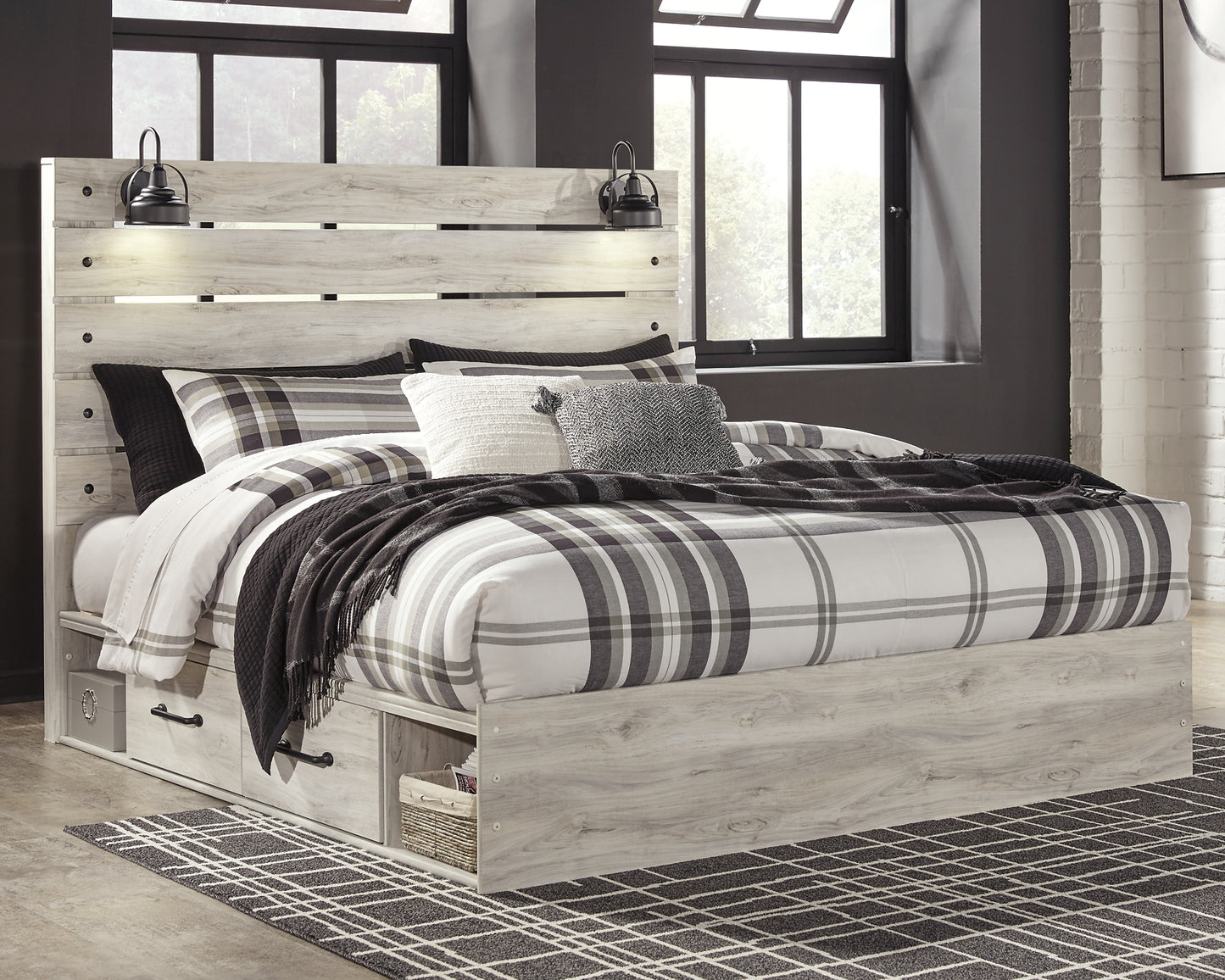 Cambeck Panel Bed With 2 Storage Drawers With Mirrored Dresser And 2 Nightstands