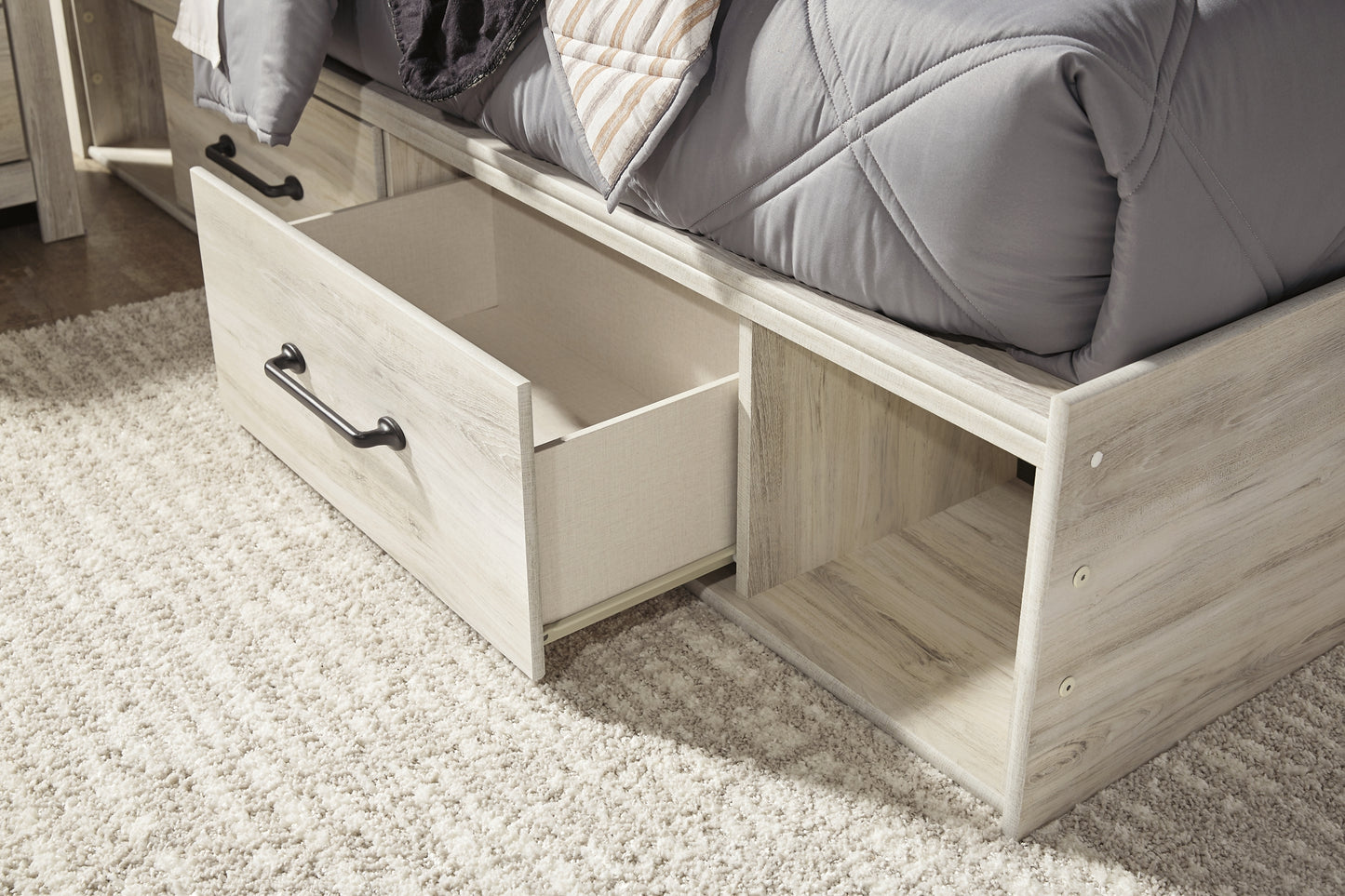Cambeck Panel Bed With 2 Storage Drawers With Mirrored Dresser, Chest And Nightstand