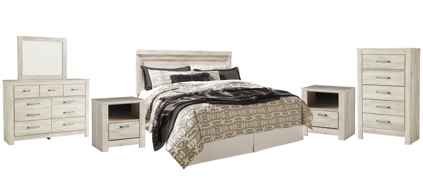 Bellaby Panel Headboard With Mirrored Dresser, Chest And 2 Nightstands