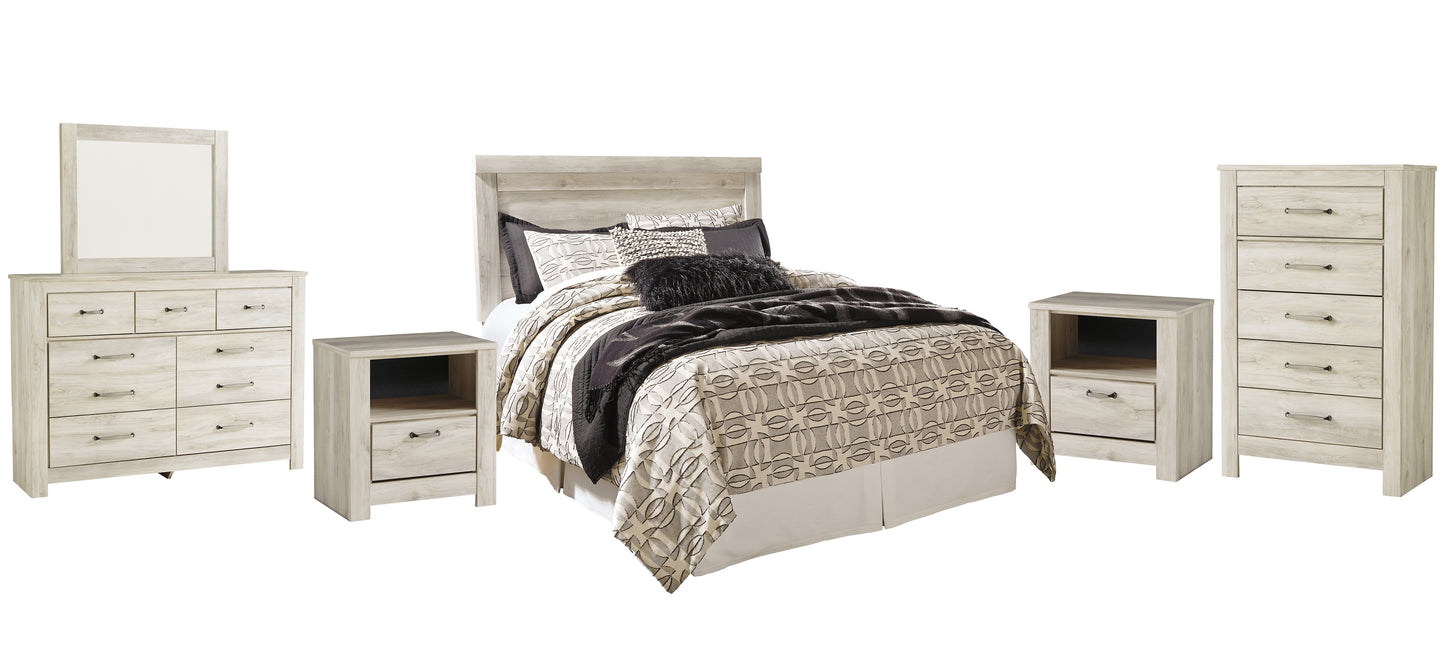 Bellaby Panel Headboard With Mirrored Dresser, Chest And 2 Nightstands