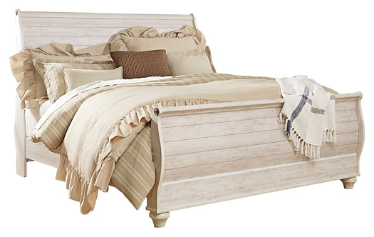 Willowton Sleigh Bed With Mirrored Dresser And 2 Nightstands