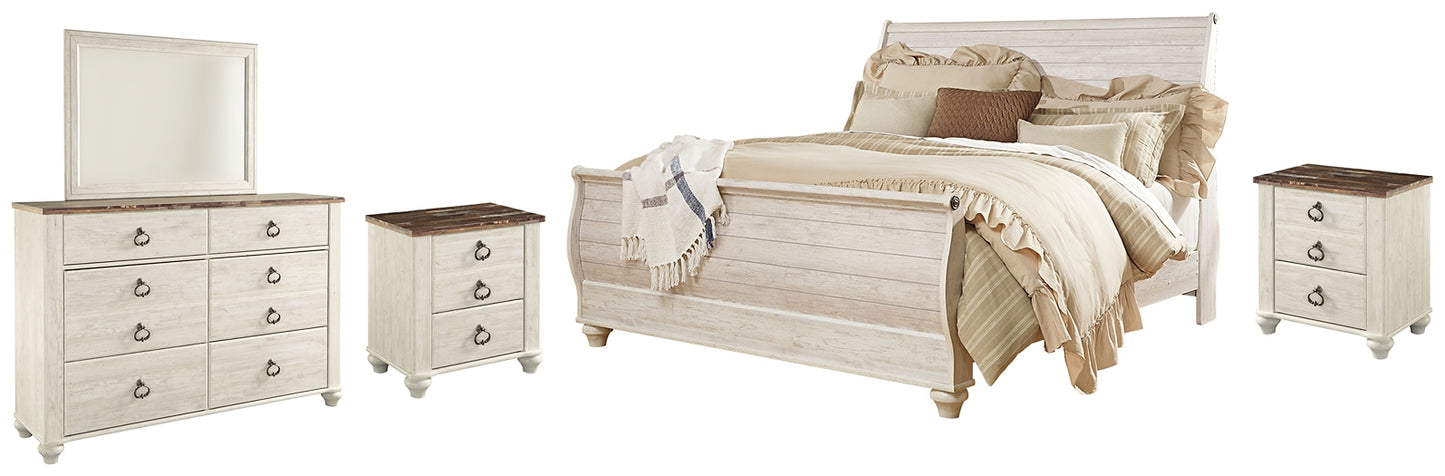 Willowton Sleigh Bed With Mirrored Dresser And 2 Nightstands