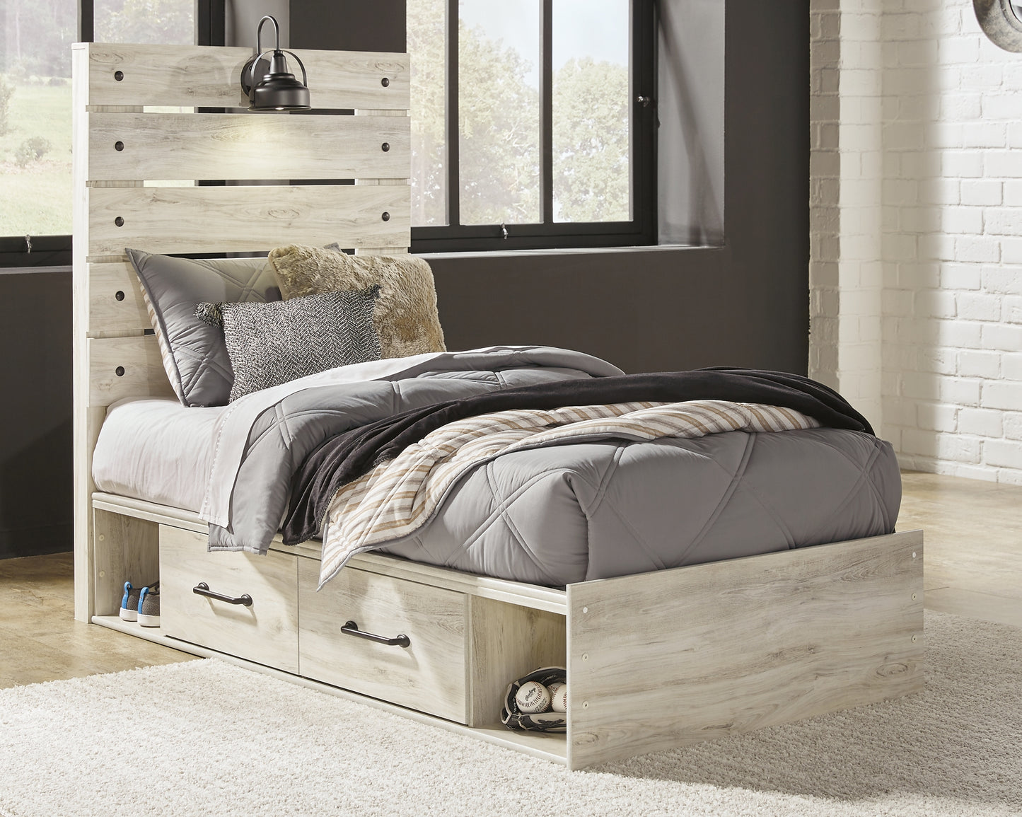 Cambeck Panel Bed With 2 Storage Drawers With Mirrored Dresser And 2 Nightstands