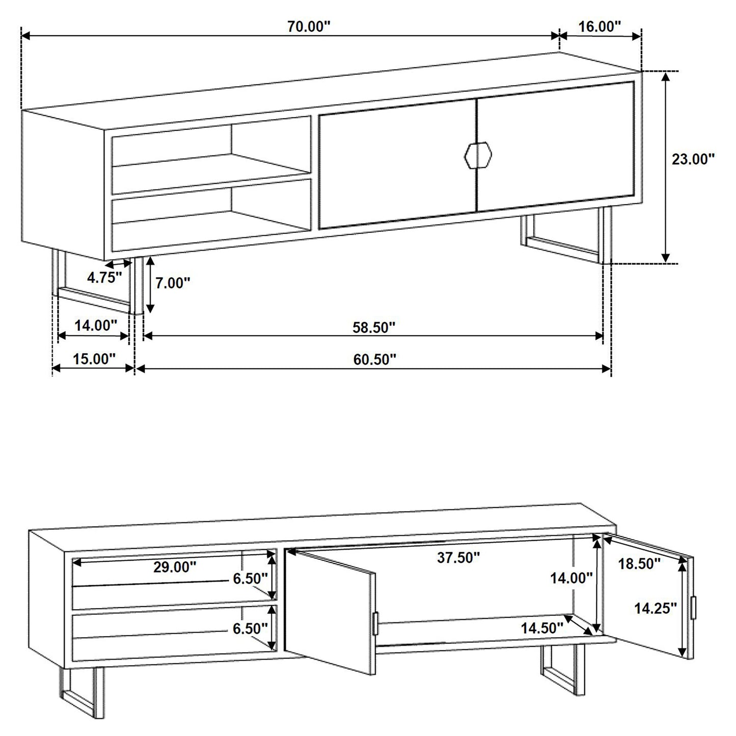 Marsden 2-door Wood 70" TV Stand Charcoal Black