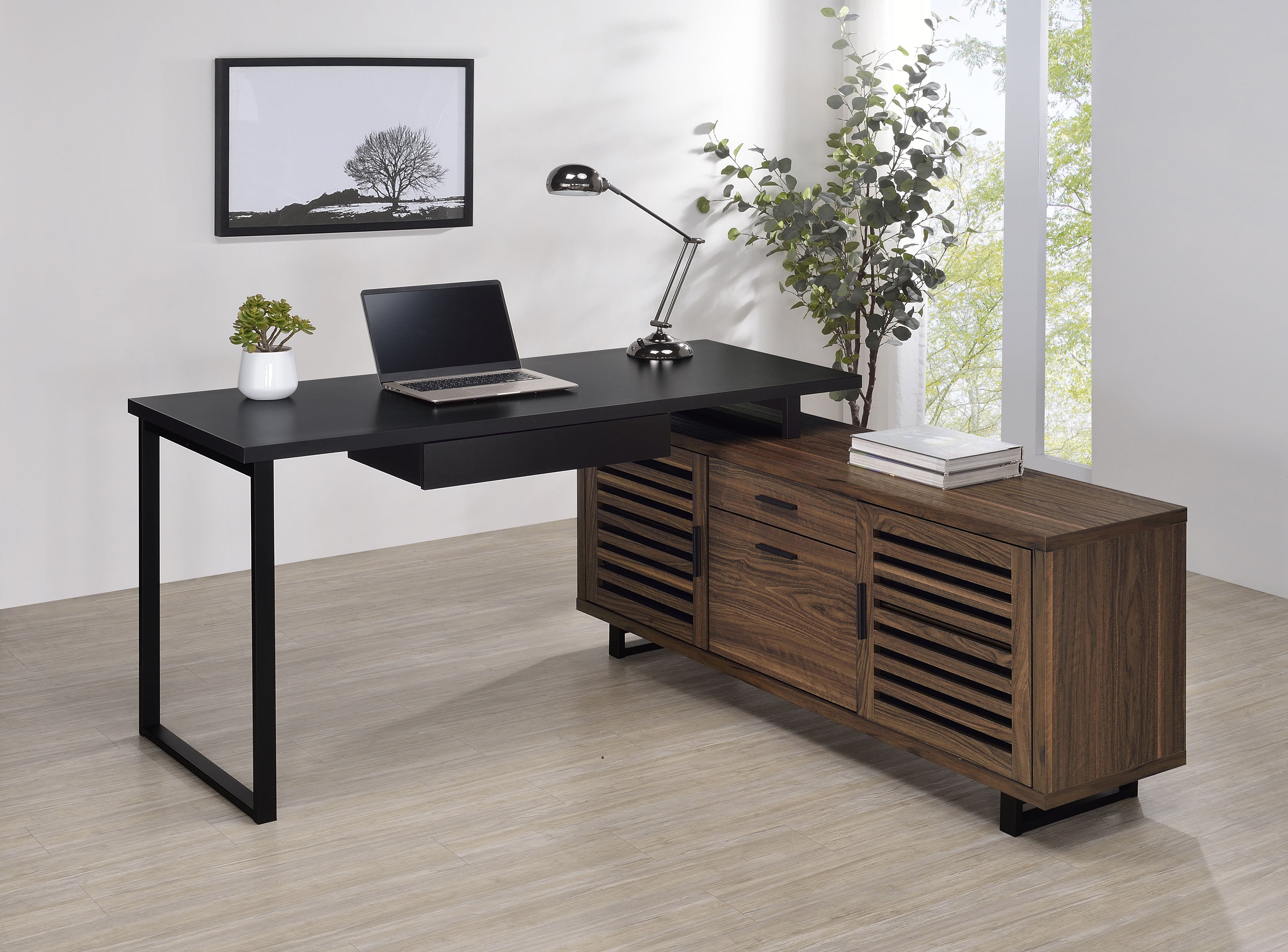 Maddox 60-inch L-Shape Office Computer Desk Black and Walnut ...