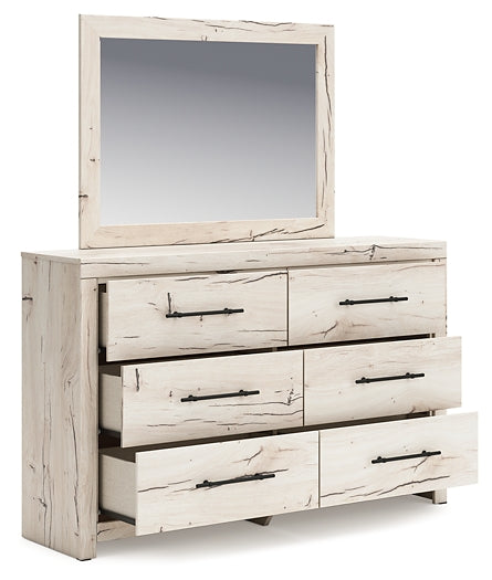 Twin Panel Bed with Mirrored Dresser