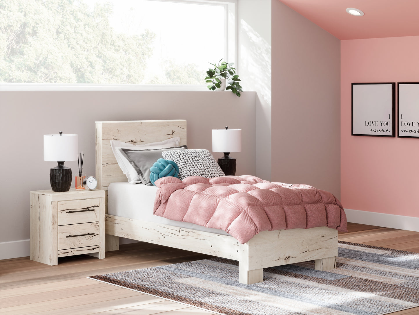 Twin Panel Bed with Mirrored Dresser