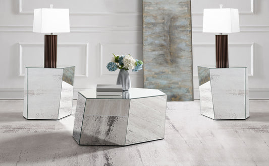 Capella 3-piece Mirrored Coffee and End Table Set Silver