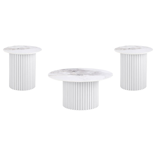 Rowena 3-piece Coffee and End Table Set White Faux Marble