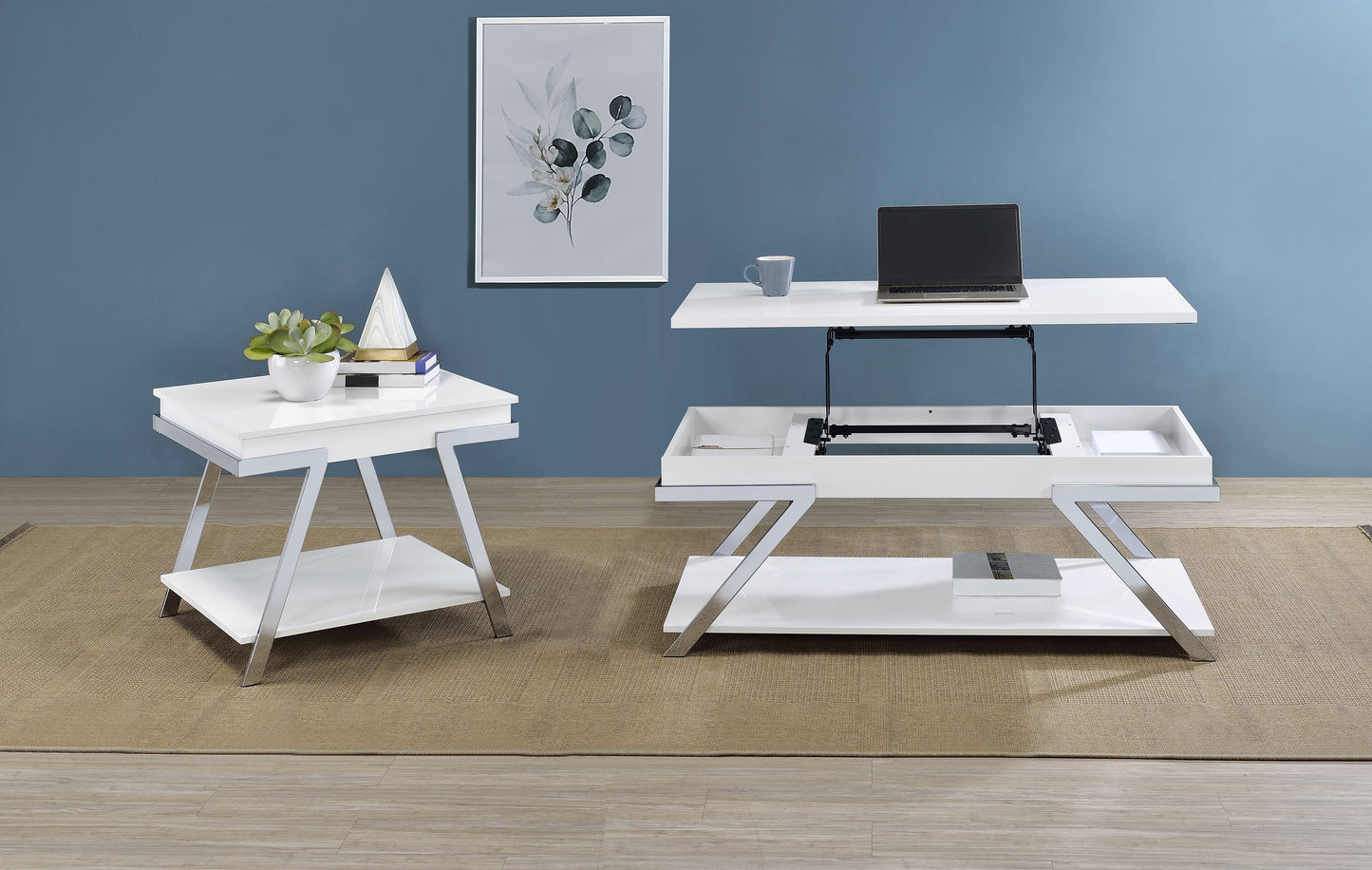 Marcia 2-piece Coffee and End Table Set White High Gloss