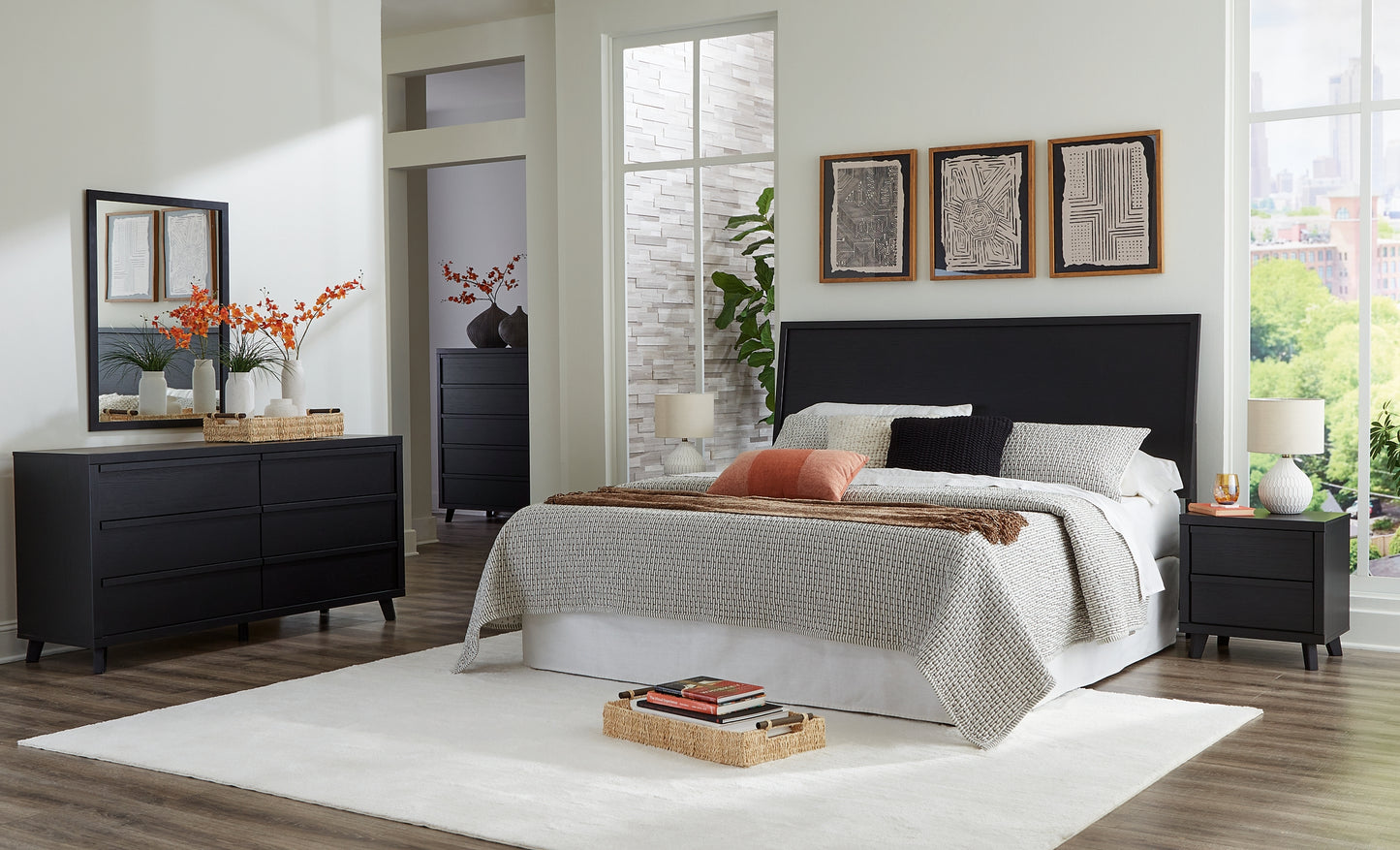 Danziar Queen Panel Headboard with Mirrored Dresser and Chest