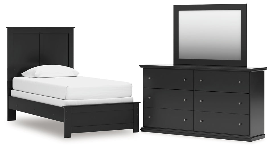 Twin Panel Bed with Mirrored Dresser