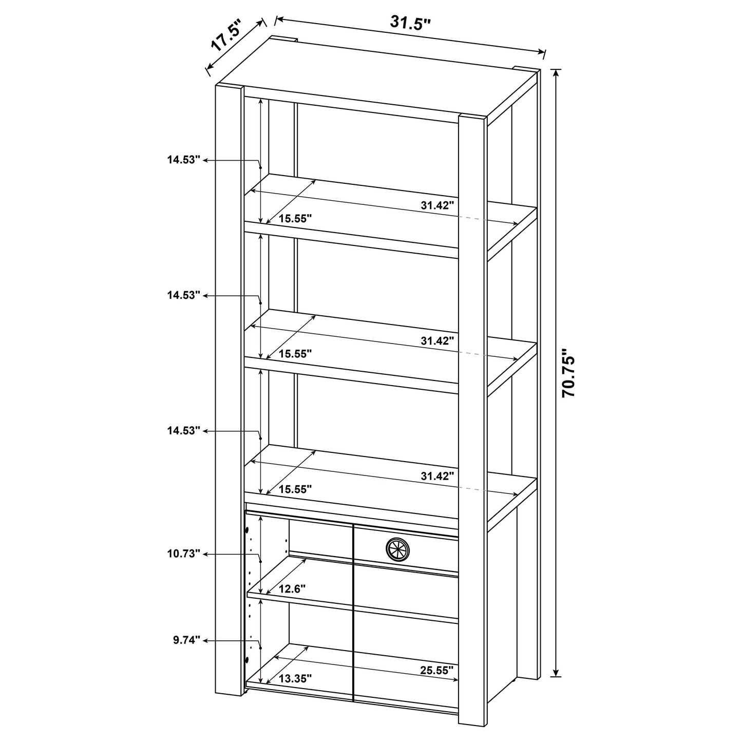 Laurelton 3-shelf Media Tower Tall Pier Cabinet Light Oak