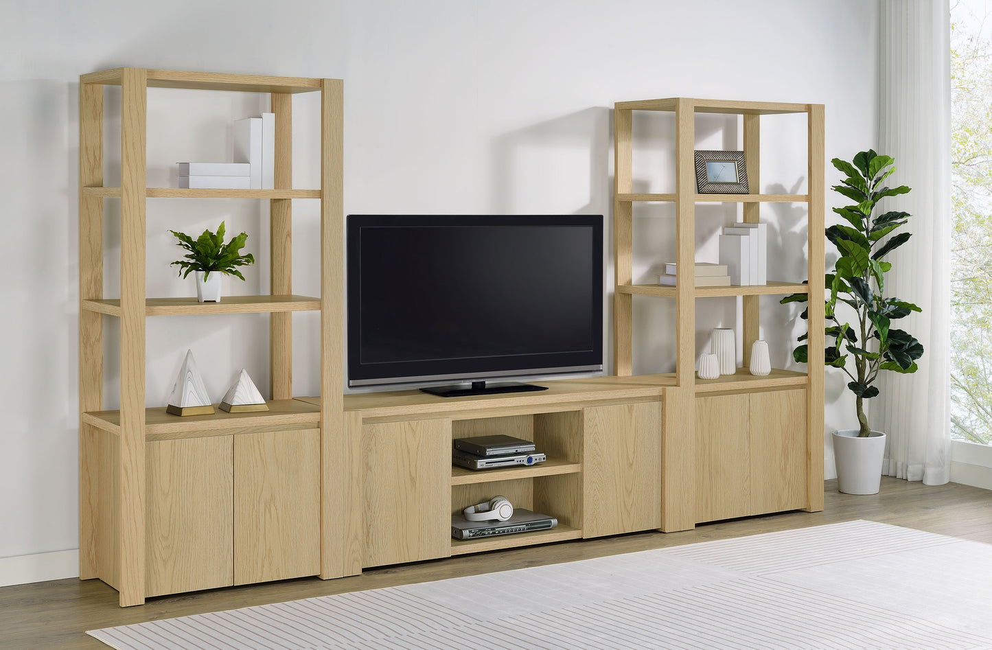 Laurelton 3-shelf Media Tower Tall Pier Cabinet Light Oak