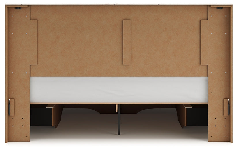 King Panel Storage Bed with Mirrored Dresser and Chest