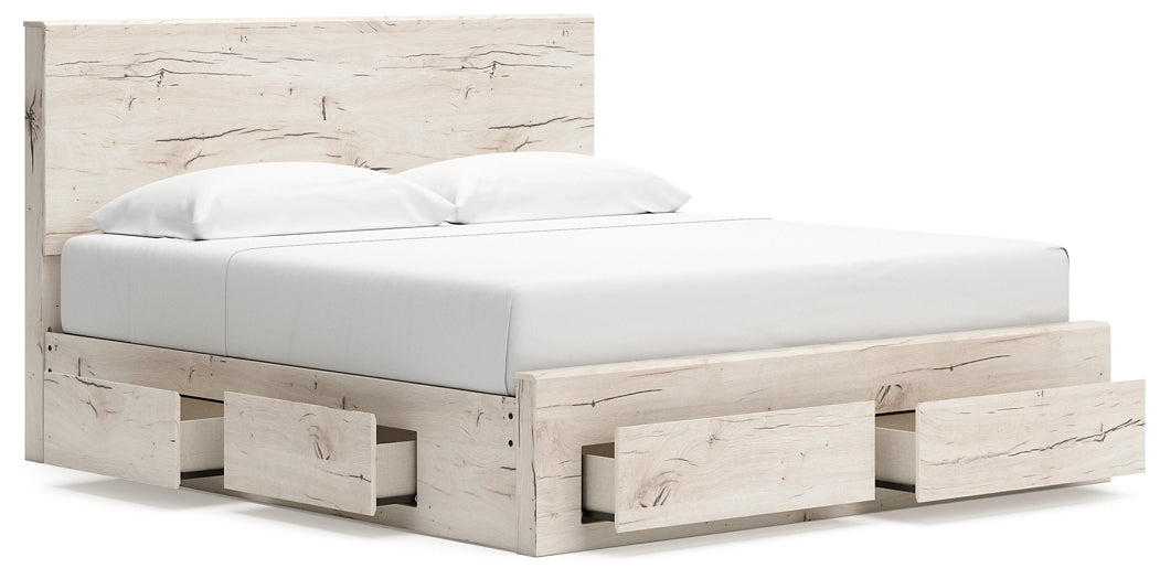 King Panel Storage Bed with Mirrored Dresser, Chest and Nightstand