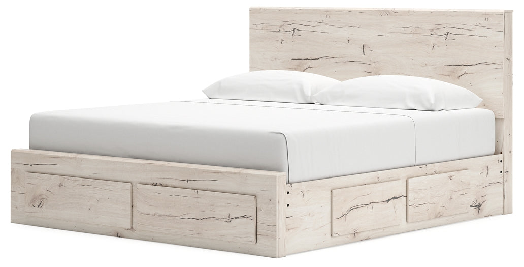 King Panel Storage Bed with Mirrored Dresser, Chest and Nightstand