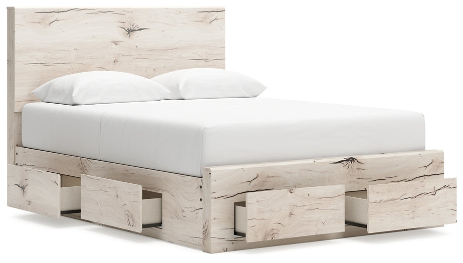 Queen Panel Storage Bed with Mirrored Dresser and Chest