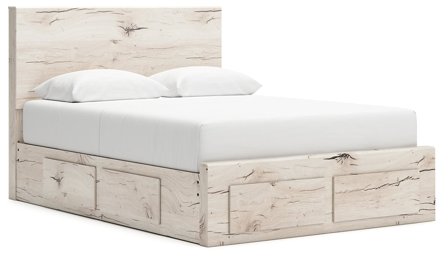 Queen Panel Storage Bed with Mirrored Dresser and Chest