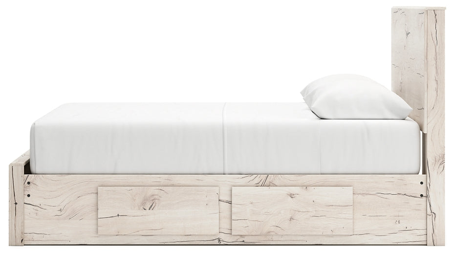Queen Panel Storage Bed with Mirrored Dresser and Chest