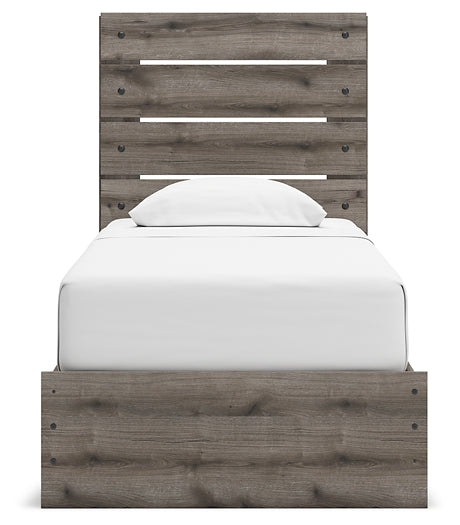 Graystorm Twin Panel Storage Bed with Mirrored Dresser and Nightstand