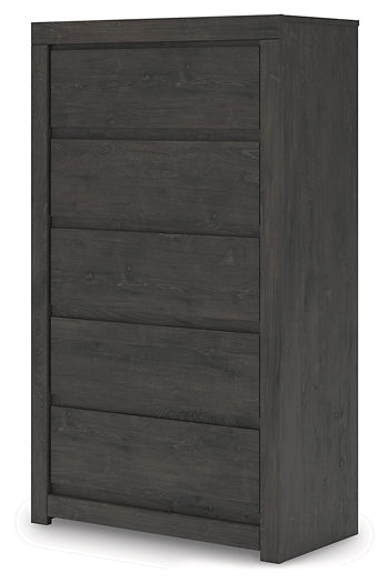 King Panel Storage Bed with Mirrored Dresser and Chest
