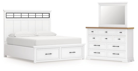Ashbryn California King Panel Storage Bed, Dresser and Mirror