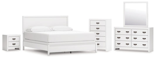 Binterglen California King Panel Bed with Mirrored Dresser, Chest and Nightstand