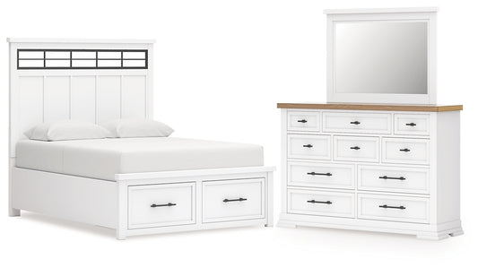 Ashbryn King Panel Storage Bed with Mirrored Dresser