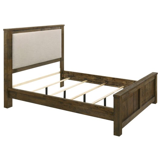 Doherty Queen Linen Upholstered Panel Bed Rustic Brown