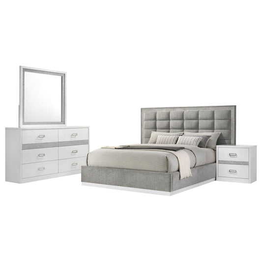 Viana 4-Piece Queen Platform Bedroom Set Grey and White High Gloss