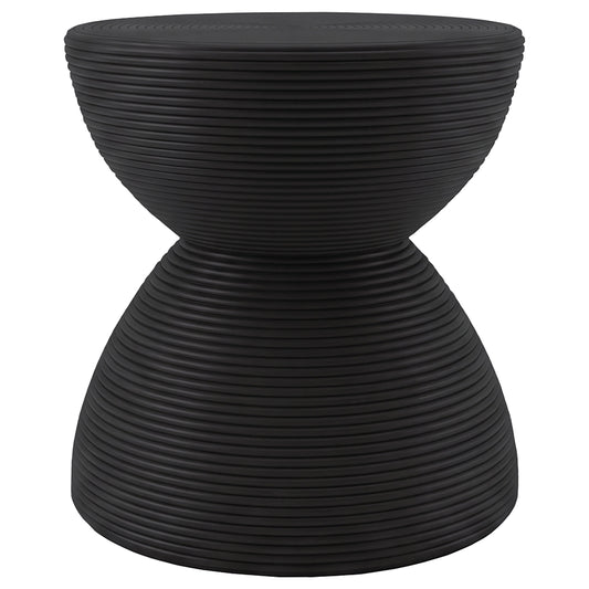 Macedo Round Ribbed Rattan Drum End Table Black