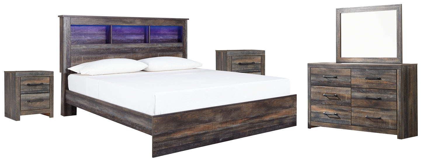 Drystan King Panel Bookcase Bed with Mirrored Dresser