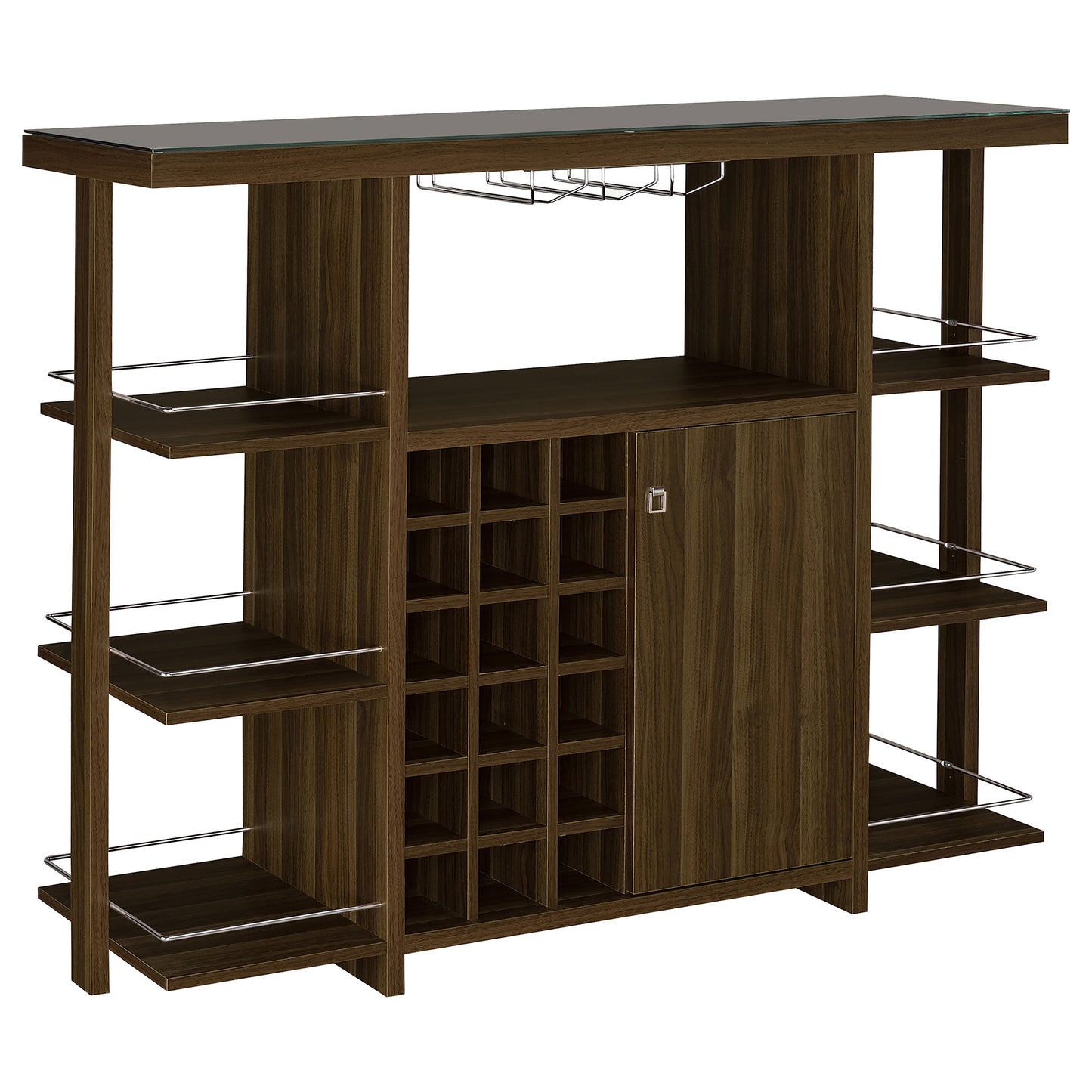 Evelio Bar Unit with Wine Bottle Storage Walnut