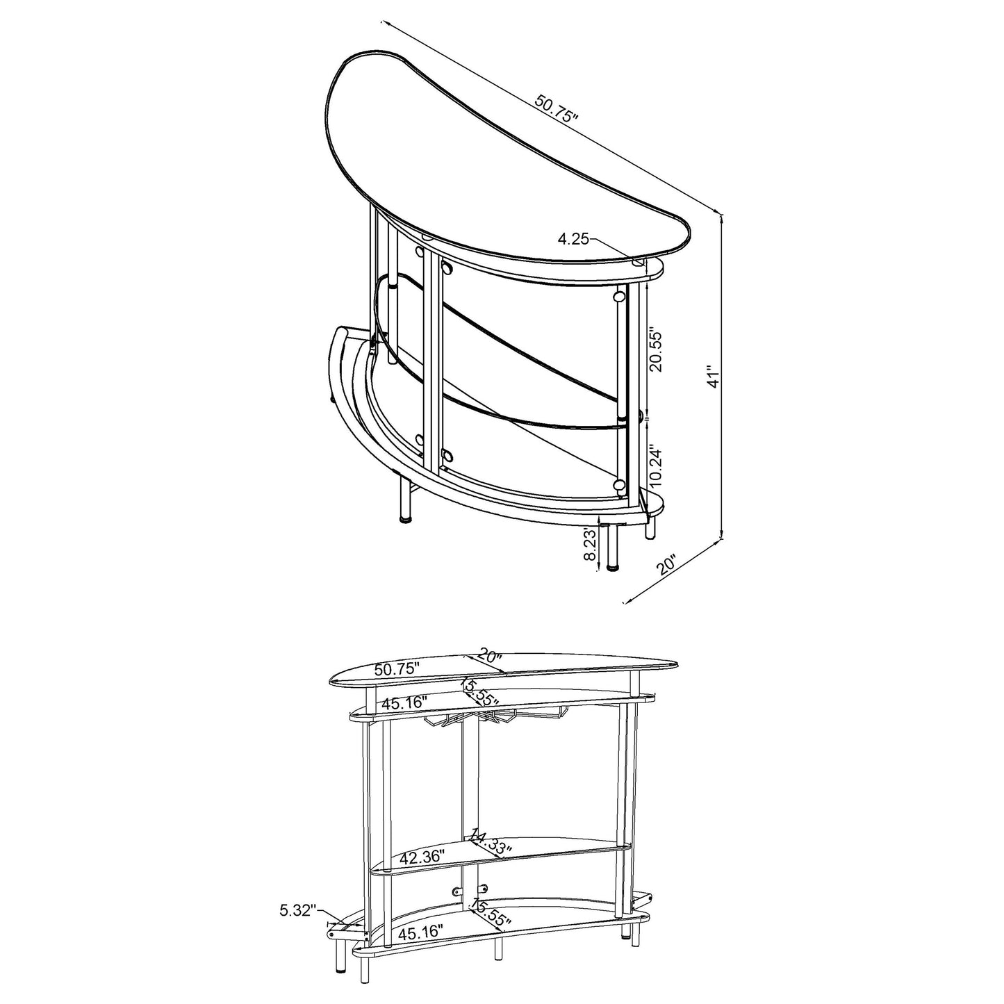 Amarillo 2-tier Bar Unit White and Chrome