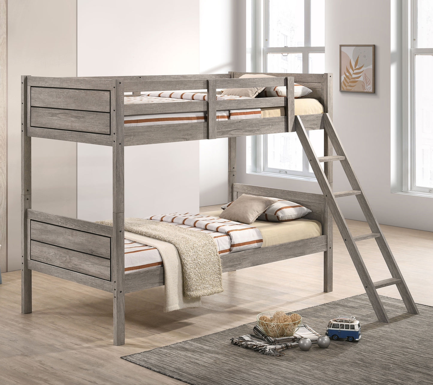 Ryder Wood Twin Over Twin Bunk Bed Weathered Taupe