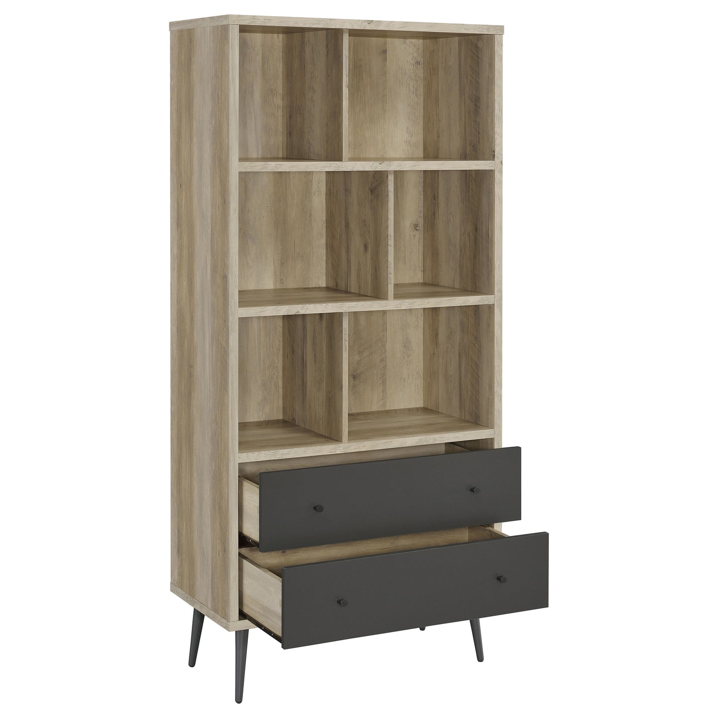 Maeve 3-shelf Engineered Wood Bookcase with Drawers Antique Pine and Grey