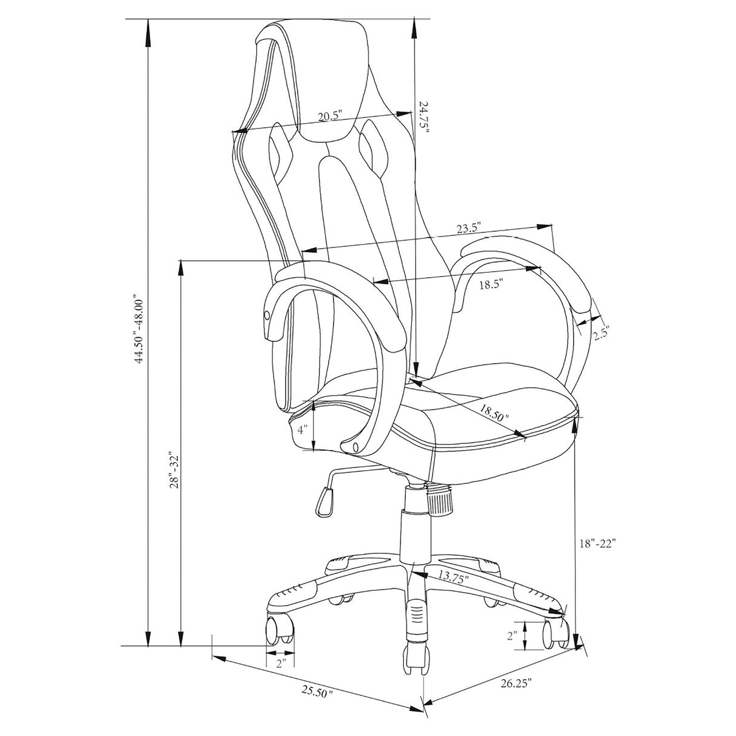 Carlos Arched Armrest Upholstered Office Chair Black