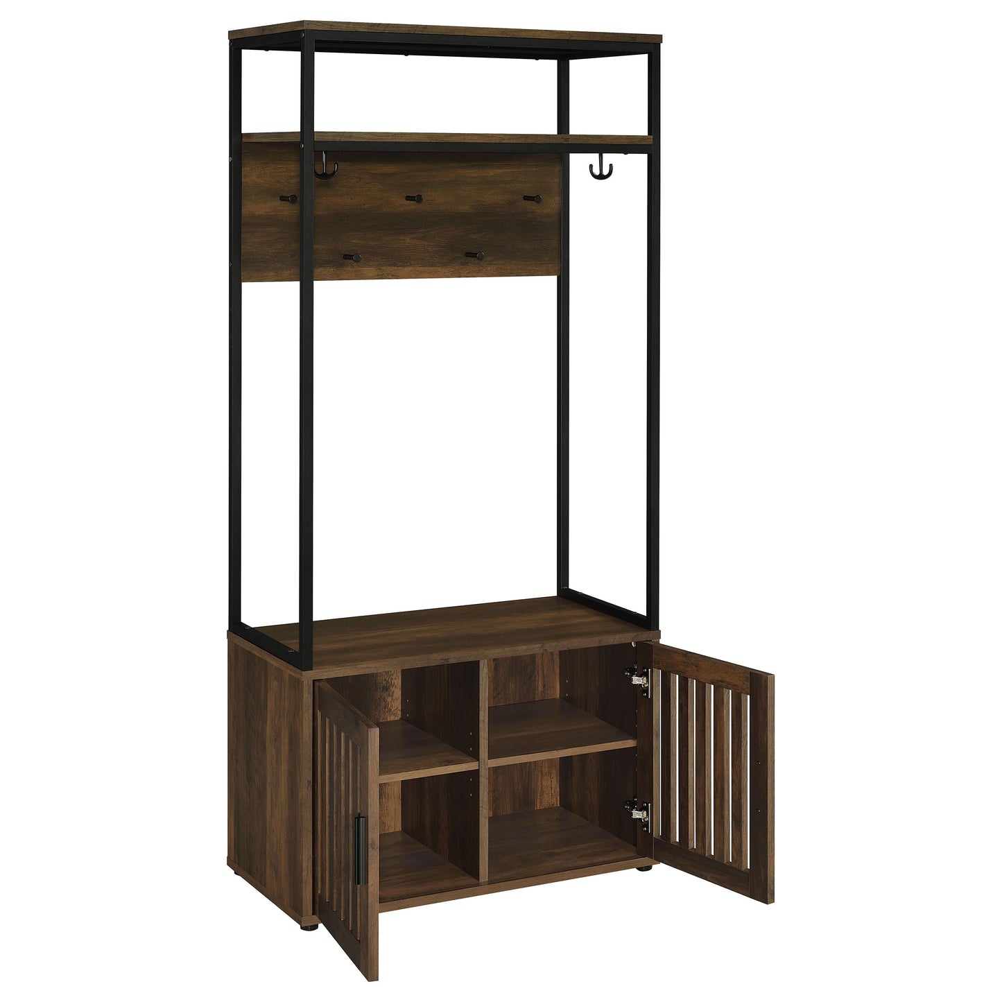 Quincy 2-door Engineered Wood Hall Tree Dark Pine and Black