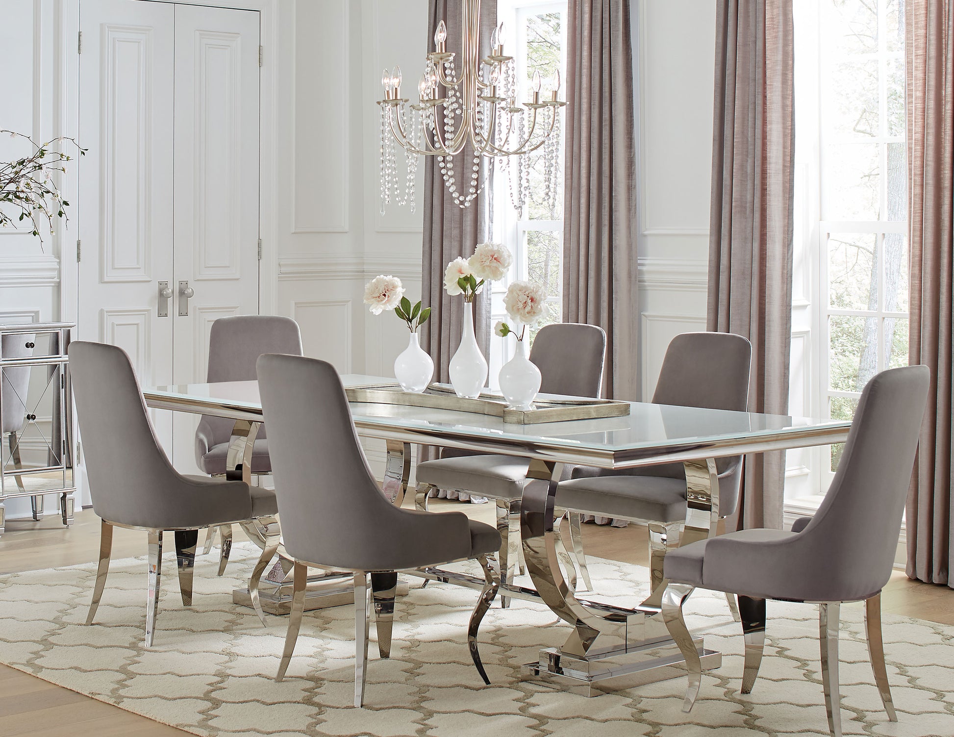 Tempered Glass Glass Dining Chairs And Tables Antoine 7-piece