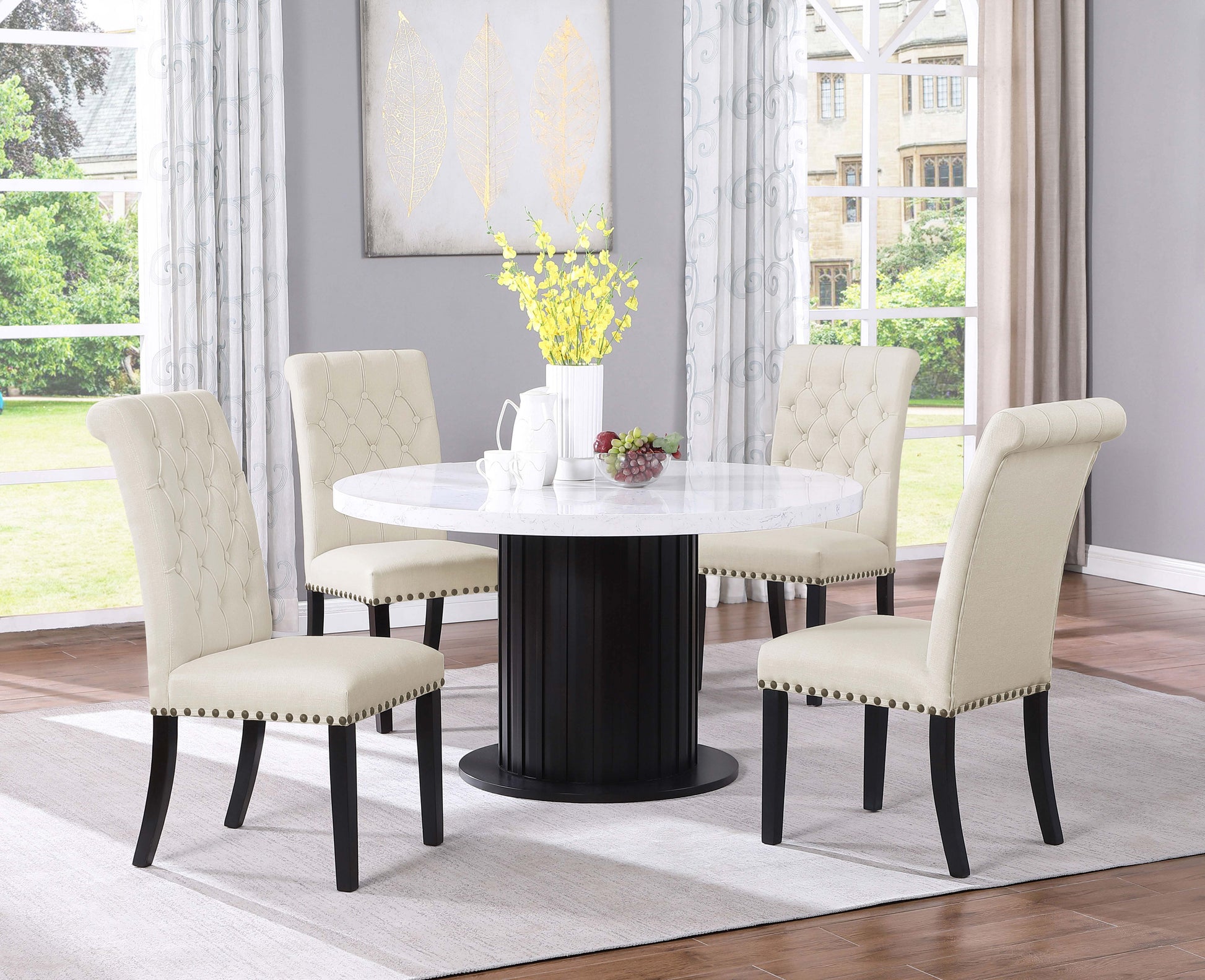 Sherry 5-piece Round Marble Top Dining Table Set Beige – Furniture