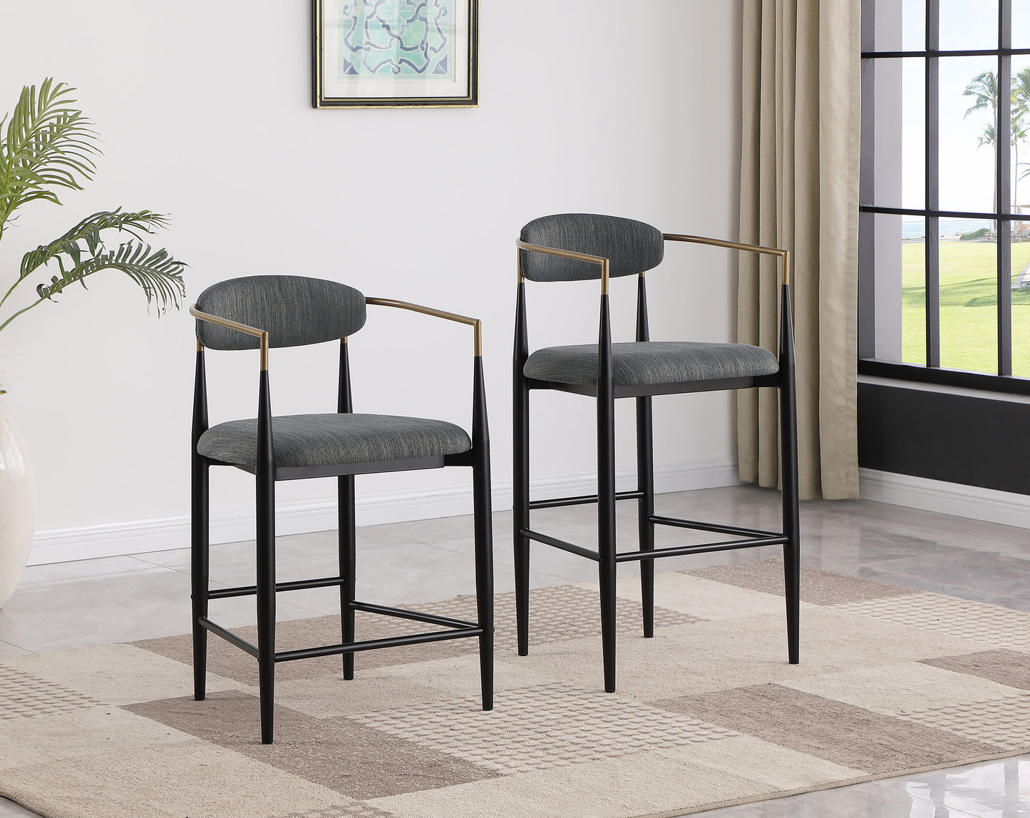 Tina Fabric Upholstered Counter Chair Grey (Set of 2)