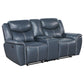 Sloane Upholstered Motion Reclining Loveseat with Console Blue