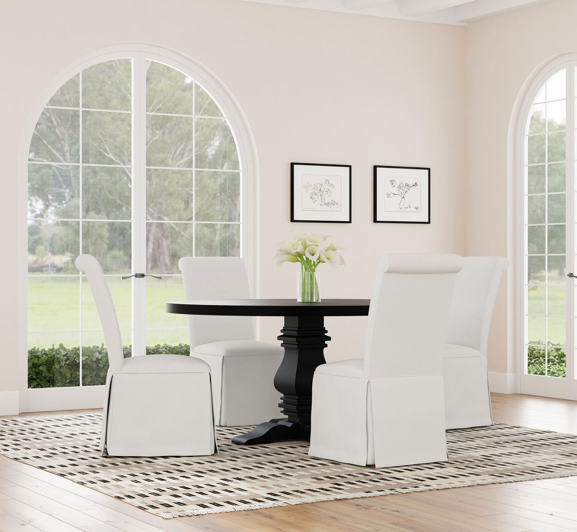 Florence Round 60-inch Pedestal Base Dining Table Black – Furniture Avenue