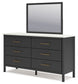 Cadmori Queen Upholstered Panel Bed with Mirrored Dresser and Nightstand