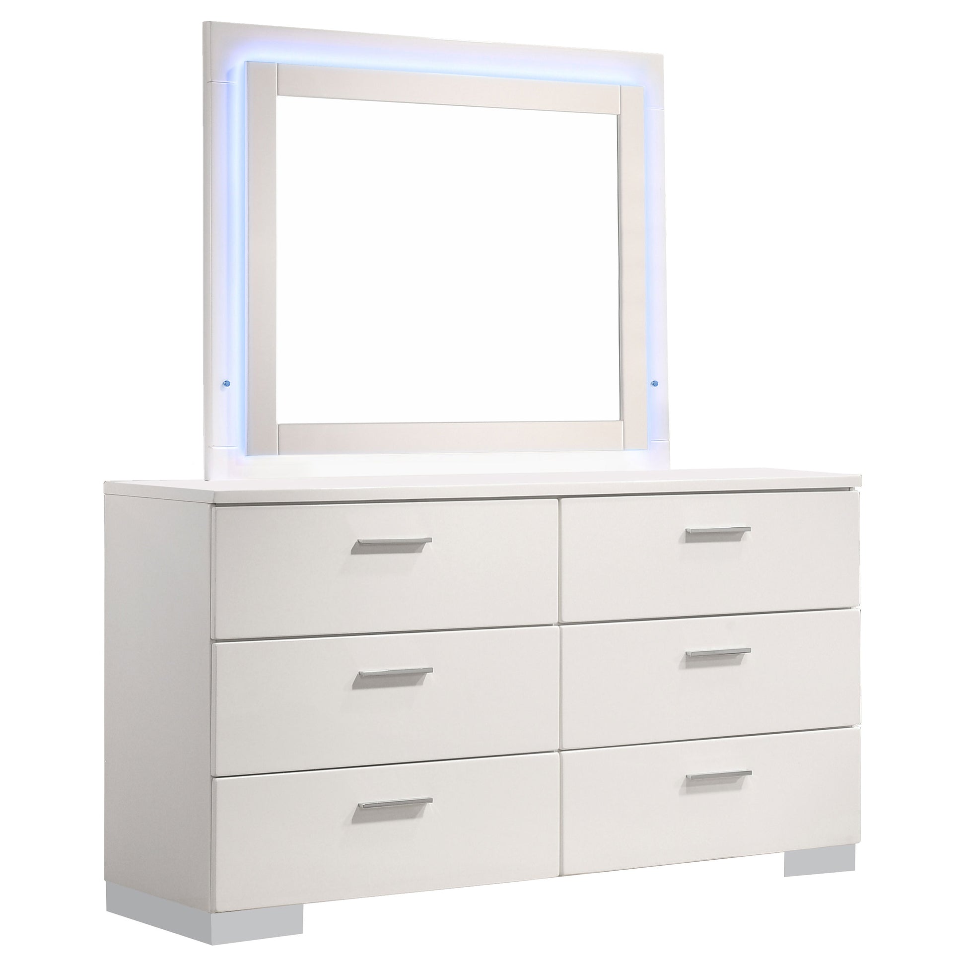 dresser white gloss Felicity 6-drawer Dresser with LED Mirror White High Gloss – Furniture Avenue